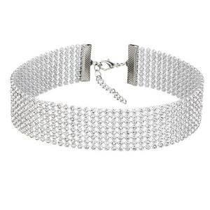 Women's Crystal Rhinestone Choker Necklace-Clear or Multi-colored