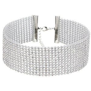 Women's Crystal Rhinestone Choker Necklace-Clear or Multi-colored