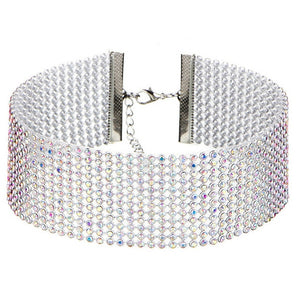 Women's Crystal Rhinestone Choker Necklace-Clear or Multi-colored