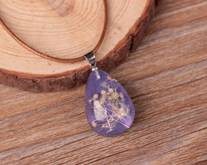 Transparent Water Drop Dry Flower Pendant Necklace