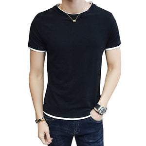 Men's Fashion T Shirt with Casual Patchwork, Short Sleeves Sizes to 5XL