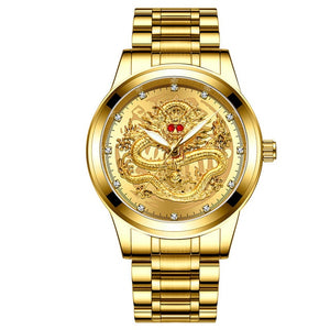 FNGEEN Men Golden Luxury Waterproof Full Steel Quartz Dragon Watches