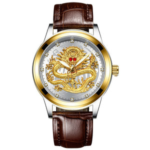 FNGEEN Men Golden Luxury Waterproof Full Steel Quartz Dragon Watches