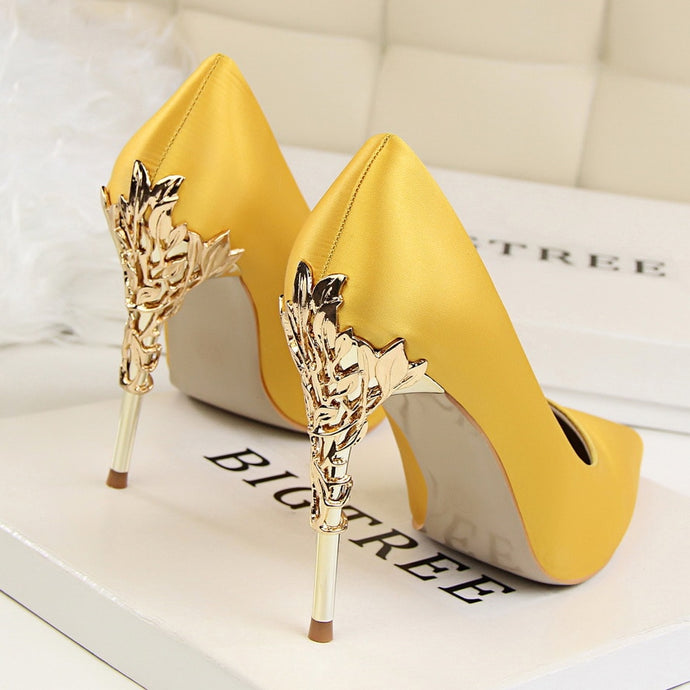 Women's Metal Carved Thin High Heels