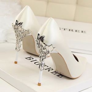 Women's Metal Carved Thin High Heels