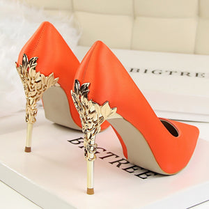 Women's Metal Carved Thin High Heels