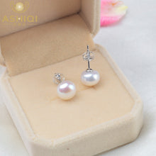 Load image into Gallery viewer, ASHIQI Natural Freshwater Pearl Stud Earrings with 925 Sterling Silver Findings