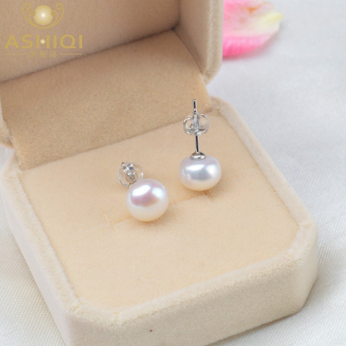 ASHIQI Natural Freshwater Pearl Stud Earrings with 925 Sterling Silver Findings