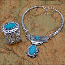 Load image into Gallery viewer, Yumfeel New Turquoise Bracelet Jewelry Set Vintage Silver Plated Necklace Bracelet Earring Ring Jewelry Sets