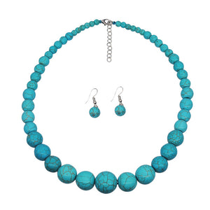 Yumfeel New Turquoise Bracelet Jewelry Set Vintage Silver Plated Necklace Bracelet Earring Ring Jewelry Sets