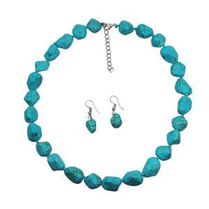 Yumfeel New Turquoise Bracelet Jewelry Set Vintage Silver Plated Necklace Bracelet Earring Ring Jewelry Sets