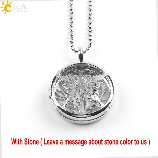 CSJA Jewelry New 10 Styles Women Locket Pendant Necklace-Choice of Natural Stone