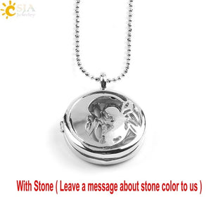 CSJA Jewelry New 10 Styles Women Locket Pendant Necklace-Choice of Natural Stone