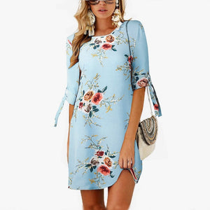 Aachoae 2020 Women's Summer Chiffon Floral Print Casual Loose Mini Sundress S-5XL