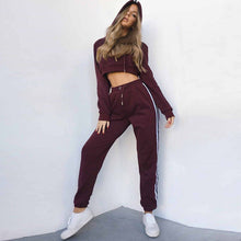 Load image into Gallery viewer, 2pcs Women Top Sweatshirt+Side Stripe Pants Hooded Tracksuit