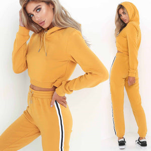 2pcs Women Top Sweatshirt+Side Stripe Pants Hooded Tracksuit