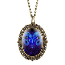 Load image into Gallery viewer, New 12 Constellation Astrology Oval Pocket Watch Unique Fluorescent Blue Zodiac Necklace Pendant