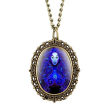 Load image into Gallery viewer, New 12 Constellation Astrology Oval Pocket Watch Unique Fluorescent Blue Zodiac Necklace Pendant