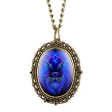 Load image into Gallery viewer, New 12 Constellation Astrology Oval Pocket Watch Unique Fluorescent Blue Zodiac Necklace Pendant