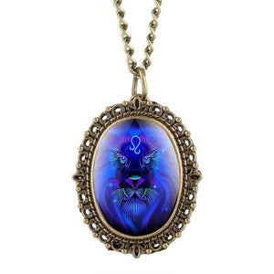 New 12 Constellation Astrology Oval Pocket Watch Unique Fluorescent Blue Zodiac Necklace Pendant