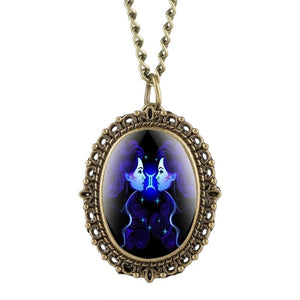 New 12 Constellation Astrology Oval Pocket Watch Unique Fluorescent Blue Zodiac Necklace Pendant