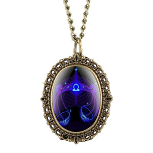 New 12 Constellation Astrology Oval Pocket Watch Unique Fluorescent Blue Zodiac Necklace Pendant