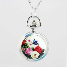 Load image into Gallery viewer, shsby Vintage pocket Watches with Flower Design and Silver Chain Necklace