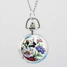 Load image into Gallery viewer, shsby Vintage pocket Watches with Flower Design and Silver Chain Necklace