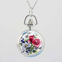 Load image into Gallery viewer, shsby Vintage pocket Watches with Flower Design and Silver Chain Necklace