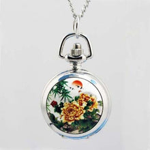 Load image into Gallery viewer, shsby Vintage pocket Watches with Flower Design and Silver Chain Necklace