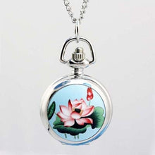 Load image into Gallery viewer, shsby Vintage pocket Watches with Flower Design and Silver Chain Necklace