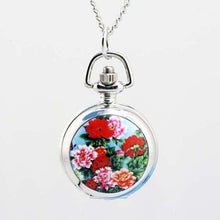 Load image into Gallery viewer, shsby Vintage pocket Watches with Flower Design and Silver Chain Necklace