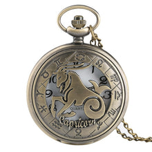 Load image into Gallery viewer, 12 Constellation Astrology Zodiac Retro Bronze Pocket Watch