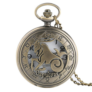 12 Constellation Astrology Zodiac Retro Bronze Pocket Watch