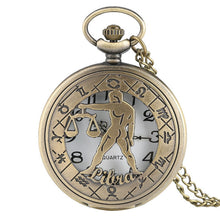 Load image into Gallery viewer, 12 Constellation Astrology Zodiac Retro Bronze Pocket Watch