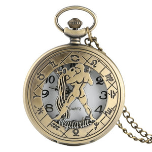 12 Constellation Astrology Zodiac Retro Bronze Pocket Watch