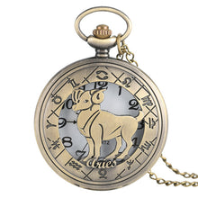 Load image into Gallery viewer, 12 Constellation Astrology Zodiac Retro Bronze Pocket Watch