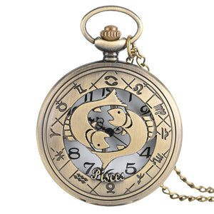 12 Constellation Astrology Zodiac Retro Bronze Pocket Watch