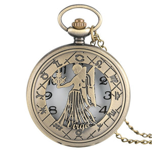 12 Constellation Astrology Zodiac Retro Bronze Pocket Watch