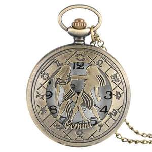 12 Constellation Astrology Zodiac Retro Bronze Pocket Watch