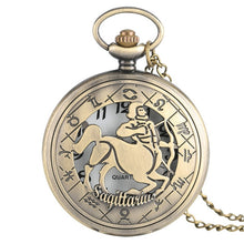 Load image into Gallery viewer, 12 Constellation Astrology Zodiac Retro Bronze Pocket Watch