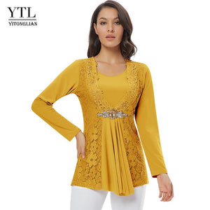 Ladies Golden Diamond Waist Decoration Slim Tunic Tops S-8XL