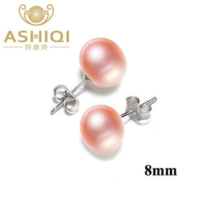 ASHIQI Natural Freshwater Pearl Stud Earrings with 925 Sterling Silver Findings