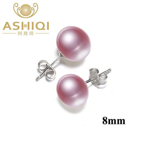 ASHIQI Natural Freshwater Pearl Stud Earrings with 925 Sterling Silver Findings