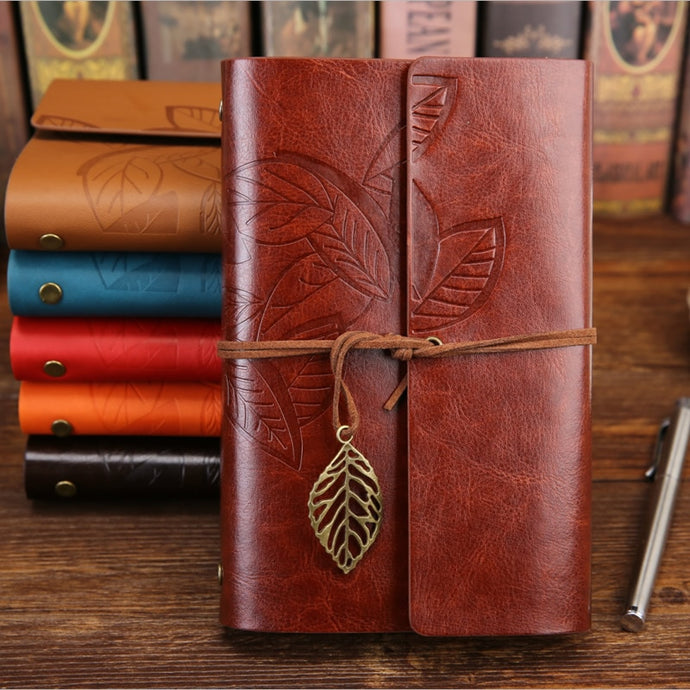 Vintage Style Faux Leather Journal/Notebook with Leaf Decoration