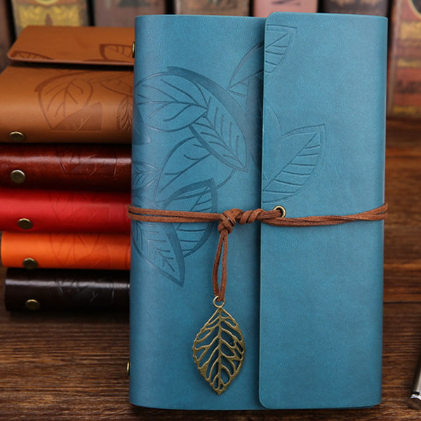 Vintage Style Faux Leather Journal/Notebook with Leaf Decoration