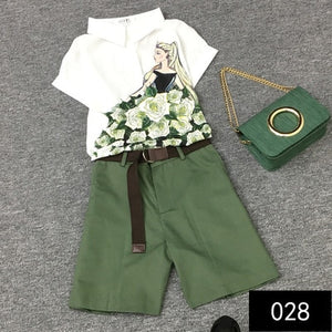 Chiffon printed shirt + fashion shorts with belt