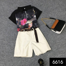 Load image into Gallery viewer, Chiffon printed shirt + fashion shorts with belt