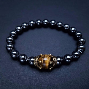 Luxury Antique Crown High Quality Tiger Eye Stone Bead Bracelet