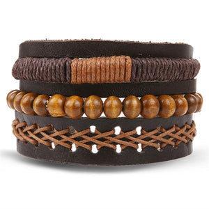 Metal and Leather Bracelet & Bangles Multilayer Wide Wrap Jewelry